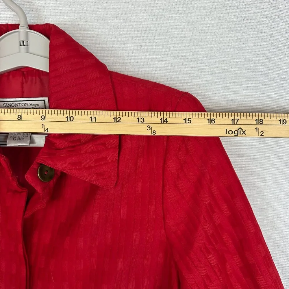 SIMONTON SAYS WOMEN'S RED SQUARED DESIGNED JACKET BLAZER HIDDEN BUTTON SIZE S - Picture 5 of 11